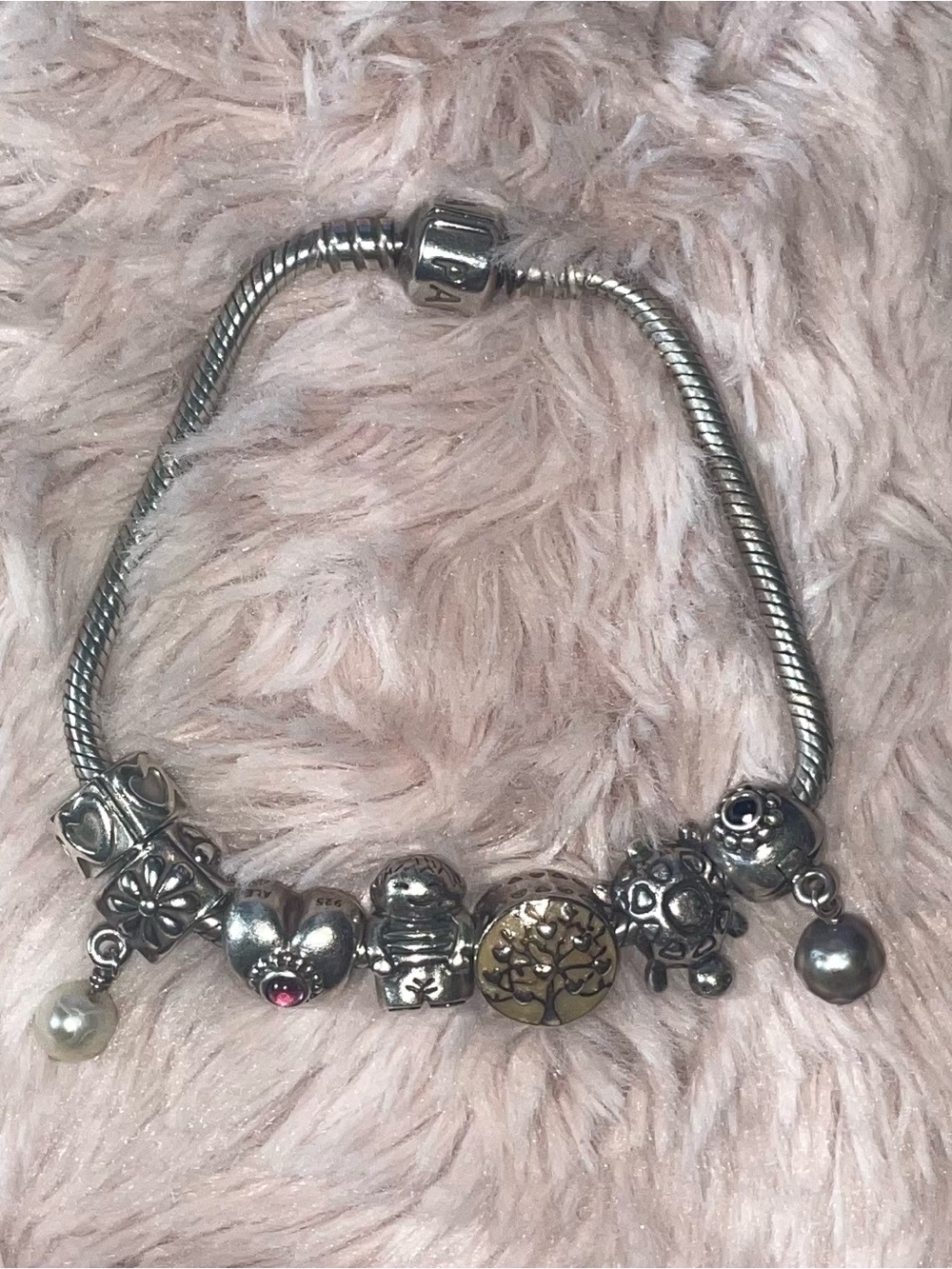 Silver Charm Bracelet with Tree of Life and Hearts - Sterling Look